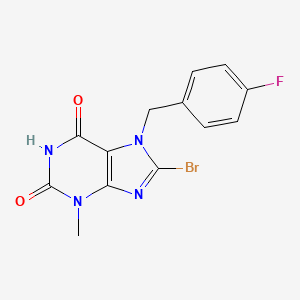 molecular formula C13H10BrFN4O2 B2536510 8-bromo-7-(4-fluorobenzyl)-3-methyl-1H-purine-2,6(3H,7H)-dione CAS No. 376621-90-8