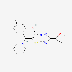 molecular formula C22H24N4O2S B2536517 2-(呋喃-2-基)-5-((3-甲基哌啶-1-基)(对甲苯基)甲基)噻唑并[3,2-b][1,2,4]三唑-6-醇 CAS No. 896293-12-2