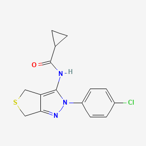 molecular formula C15H14ClN3OS B2536521 N-(2-(4-chlorophenyl)-4,6-dihydro-2H-thieno[3,4-c]pyrazol-3-yl)cyclopropanecarboxamide CAS No. 392288-51-6