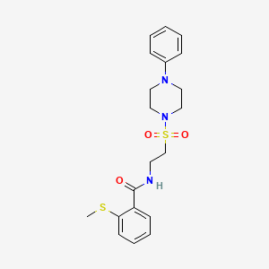 molecular formula C20H25N3O3S2 B2536525 2-(methylthio)-N-(2-((4-phenylpiperazin-1-yl)sulfonyl)ethyl)benzamide CAS No. 897621-99-7