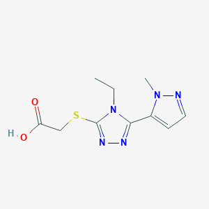 molecular formula C10H13N5O2S B2536528 2-((4-Ethyl-5-(1-methyl-1H-pyrazol-5-yl)-4H-1,2,4-triazol-3-yl)thio)acetic acid CAS No. 1005627-33-7
