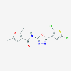 molecular formula C13H9Cl2N3O3S B2536529 N-(5-(2,5-dichlorothiophen-3-yl)-1,3,4-oxadiazol-2-yl)-2,5-dimethylfuran-3-carboxamide CAS No. 1170033-98-3