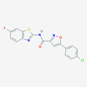 molecular formula C17H9ClFN3O2S B253654 5-(4-chlorophenyl)-N-(6-fluoro-1,3-benzothiazol-2-yl)-3-isoxazolecarboxamide 
