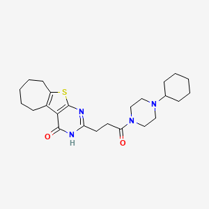molecular formula C24H34N4O2S B2536542 2-(3-(4-cyclohexylpiperazin-1-yl)-3-oxopropyl)-6,7,8,9-tetrahydro-3H-cyclohepta[4,5]thieno[2,3-d]pyrimidin-4(5H)-one CAS No. 950314-24-6