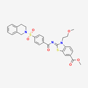 molecular formula C28H27N3O6S2 B2536545 methyl 2-[4-(3,4-dihydro-1H-isoquinolin-2-ylsulfonyl)benzoyl]imino-3-(2-methoxyethyl)-1,3-benzothiazole-6-carboxylate CAS No. 864975-36-0
