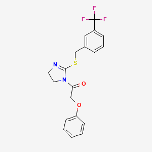molecular formula C19H17F3N2O2S B2536552 2-phenoxy-1-(2-((3-(trifluoromethyl)benzyl)thio)-4,5-dihydro-1H-imidazol-1-yl)ethanone CAS No. 851805-77-1