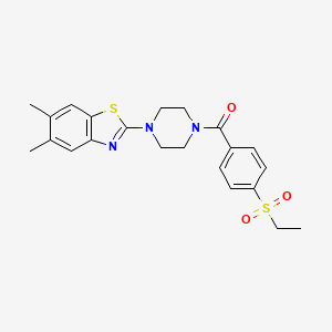 molecular formula C22H25N3O3S2 B2536561 (4-(5,6-Dimethylbenzo[d]thiazol-2-yl)piperazin-1-yl)(4-(ethylsulfonyl)phenyl)methanone CAS No. 942002-57-5