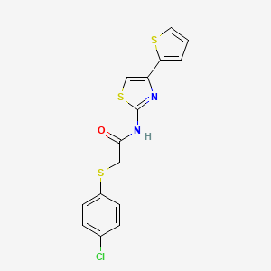 molecular formula C15H11ClN2OS3 B2536584 2-((4-chlorophenyl)thio)-N-(4-(thiophen-2-yl)thiazol-2-yl)acetamide CAS No. 895469-54-2