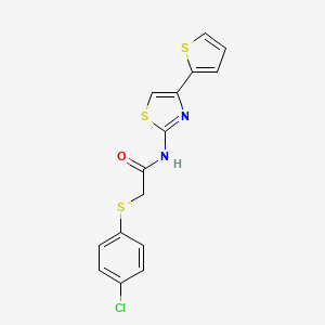 molecular formula C15H11ClN2OS3 B2536584 2-((4-氯苯基)硫代)-N-(4-(噻吩-2-基)噻唑-2-基)乙酰胺 CAS No. 895469-54-2