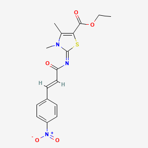 molecular formula C17H17N3O5S B2536587 (Z)-ethyl 3,4-dimethyl-2-(((E)-3-(4-nitrophenyl)acryloyl)imino)-2,3-dihydrothiazole-5-carboxylate CAS No. 476628-30-5