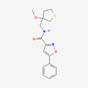 molecular formula C16H18N2O3S B2536591 N-((3-methoxytetrahydrothiophen-3-yl)methyl)-5-phenylisoxazole-3-carboxamide CAS No. 1448045-98-4