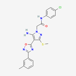 molecular formula C21H19ClN6O2S B2536595 2-[5-amino-4-[3-(3-methylphenyl)-1,2,4-oxadiazol-5-yl]-3-(methylthio)-1H-pyrazol-1-yl]-N-(4-chlorophenyl)acetamide CAS No. 1242978-87-5
