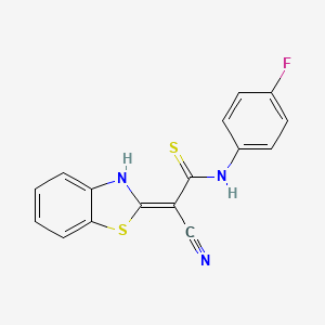 molecular formula C16H10FN3S2 B2536609 2-(1,3-苯并噻唑-2-基)-3-[(4-氟苯基)氨基]-3-硫代丙-2-烯腈 CAS No. 379255-19-3