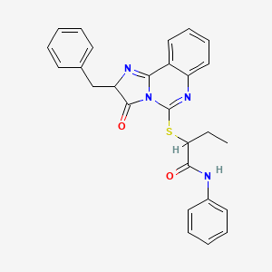 molecular formula C27H24N4O2S B2536617 2-((2-benzyl-3-oxo-2,3-dihydroimidazo[1,2-c]quinazolin-5-yl)thio)-N-phenylbutanamide CAS No. 1189980-93-5