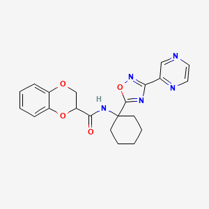 molecular formula C21H21N5O4 B2536653 N-[1-(3-吡嗪-2-基-1,2,4-恶二唑-5-基)环己基]-2,3-二氢-1,4-苯并二恶英-2-甲酰胺 CAS No. 1396766-33-8