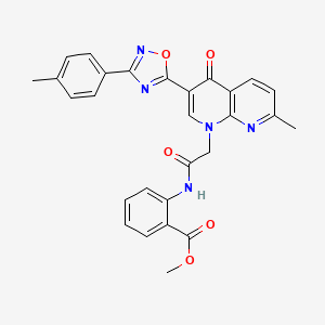 molecular formula C28H23N5O5 B2536667 methyl 2-(2-(7-methyl-4-oxo-3-(3-(p-tolyl)-1,2,4-oxadiazol-5-yl)-1,8-naphthyridin-1(4H)-yl)acetamido)benzoate CAS No. 1029784-27-7