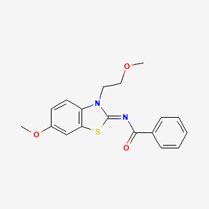 molecular formula C18H18N2O3S B2536669 N-[6-methoxy-3-(2-methoxyethyl)-1,3-benzothiazol-2-ylidene]benzamide CAS No. 865161-21-3