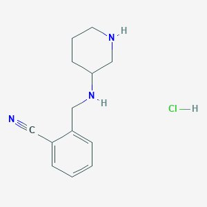 molecular formula C13H18ClN3 B2536673 2-((Piperidin-3-ylamino)methyl)benzonitrile hydrochloride CAS No. 1353989-83-9