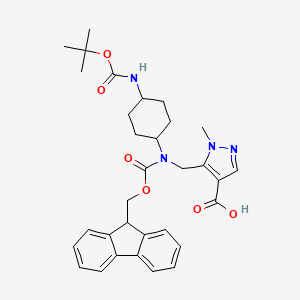 molecular formula C32H38N4O6 B2536688 5-[[9H-Fluoren-9-ylmethoxycarbonyl-[4-[(2-methylpropan-2-yl)oxycarbonylamino]cyclohexyl]amino]methyl]-1-methylpyrazole-4-carboxylic acid CAS No. 2138265-56-0