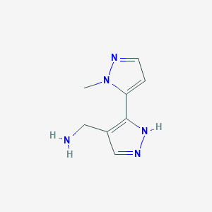 molecular formula C8H11N5 B2536700 [5-(2-Methylpyrazol-3-yl)-1H-pyrazol-4-yl]methanamine CAS No. 1702129-75-6
