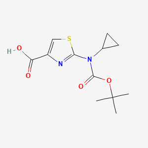 molecular formula C12H16N2O4S B2536701 2-[Cyclopropyl-[(2-methylpropan-2-yl)oxycarbonyl]amino]-1,3-thiazole-4-carboxylic acid CAS No. 2248387-91-7