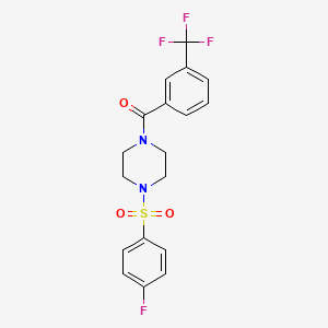 molecular formula C18H16F4N2O3S B2536776 {4-[(4-Fluorophenyl)sulfonyl]piperazino}[3-(trifluoromethyl)phenyl]methanone CAS No. 866152-65-0