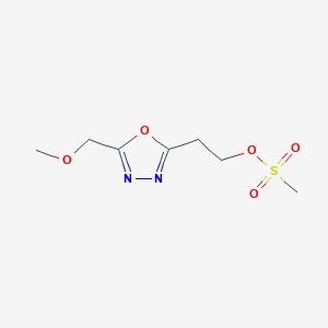 molecular formula C7H12N2O5S B2536793 2-[5-(Methoxymethyl)-1,3,4-oxadiazol-2-yl]ethyl methanesulfonate CAS No. 1909335-79-0