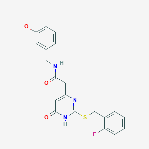 molecular formula C21H20FN3O3S B2536804 2-(2-((2-fluorobenzyl)thio)-6-oxo-1,6-dihydropyrimidin-4-yl)-N-(3-methoxybenzyl)acetamide CAS No. 1105214-19-4