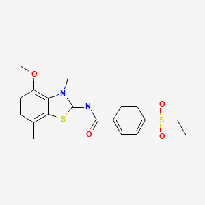 molecular formula C19H20N2O4S2 B2536807 4-乙磺酰基-N-(4-甲氧基-3,7-二甲基-1,3-苯并噻唑-2-亚烷基)苯甲酰胺 CAS No. 886922-15-2