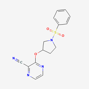 molecular formula C15H14N4O3S B2536808 3-((1-(苯磺酰基)吡咯烷-3-基)氧基)吡嗪-2-腈 CAS No. 2034252-59-8