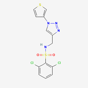 molecular formula C13H10Cl2N4O2S2 B2536815 2,6-dichloro-N-((1-(thiophen-3-yl)-1H-1,2,3-triazol-4-yl)methyl)benzenesulfonamide CAS No. 2097920-69-7
