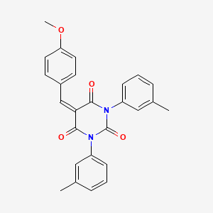 molecular formula C26H22N2O4 B2536830 5-[(4-Methoxyphenyl)methylidene]-1,3-bis(3-methylphenyl)-1,3-diazinane-2,4,6-trione CAS No. 450360-42-6