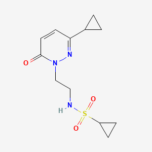 molecular formula C12H17N3O3S B2536832 N-(2-(3-cyclopropyl-6-oxopyridazin-1(6H)-yl)ethyl)cyclopropanesulfonamide CAS No. 2034564-86-6