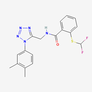 molecular formula C18H17F2N5OS B2536833 2-(difluoromethylsulfanyl)-N-[[1-(3,4-dimethylphenyl)tetrazol-5-yl]methyl]benzamide CAS No. 897614-43-6