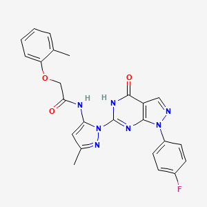 molecular formula C24H20FN7O3 B2536834 N-(1-(1-(4-fluorophenyl)-4-oxo-4,5-dihydro-1H-pyrazolo[3,4-d]pyrimidin-6-yl)-3-methyl-1H-pyrazol-5-yl)-2-(o-tolyloxy)acetamide CAS No. 1020488-54-3