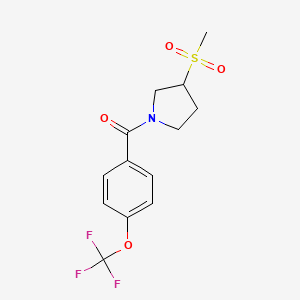 molecular formula C13H14F3NO4S B2536850 (3-(Methylsulfonyl)pyrrolidin-1-yl)(4-(trifluoromethoxy)phenyl)methanone CAS No. 1448066-86-1