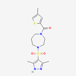 molecular formula C16H22N4O3S2 B2536872 (4-((3,5-dimethyl-1H-pyrazol-4-yl)sulfonyl)-1,4-diazepan-1-yl)(4-methylthiophen-2-yl)methanone CAS No. 2034205-54-2