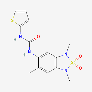 molecular formula C14H16N4O3S2 B2536912 1-(Thiophen-2-yl)-3-(1,3,6-trimethyl-2,2-dioxido-1,3-dihydrobenzo[c][1,2,5]thiadiazol-5-yl)urea CAS No. 2034543-09-2