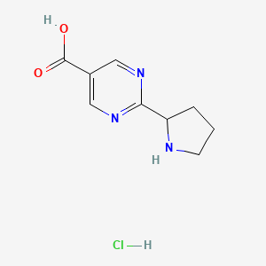 molecular formula C9H12ClN3O2 B2536914 2-(Pyrrolidin-2-yl)pyrimidine-5-carboxylic acid hydrochloride CAS No. 2155854-87-6