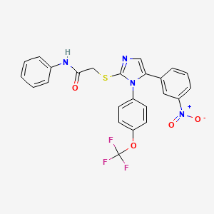 molecular formula C24H17F3N4O4S B2536923 2-((5-(3-nitrophenyl)-1-(4-(trifluoromethoxy)phenyl)-1H-imidazol-2-yl)thio)-N-phenylacetamide CAS No. 1226454-34-7