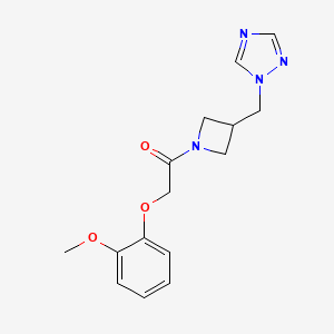molecular formula C15H18N4O3 B2536924 1-(3-((1H-1,2,4-triazol-1-yl)methyl)azetidin-1-yl)-2-(2-methoxyphenoxy)ethan-1-one CAS No. 2310152-48-6