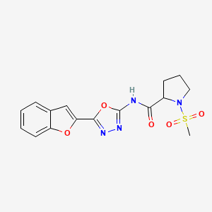 molecular formula C16H16N4O5S B2536932 N-(5-(苯并呋喃-2-基)-1,3,4-恶二唑-2-基)-1-(甲基磺酰基)吡咯烷-2-甲酰胺 CAS No. 1219348-80-7