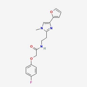 molecular formula C18H18FN3O3 B2536935 2-(4-氟苯氧基)-N-(2-(4-(呋喃-2-基)-1-甲基-1H-咪唑-2-基)乙基)乙酰胺 CAS No. 1421499-73-1