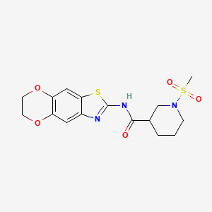 molecular formula C16H19N3O5S2 B2536953 N-(6,7-dihydro-[1,4]dioxino[2',3':4,5]benzo[1,2-d]thiazol-2-yl)-1-(methylsulfonyl)piperidine-3-carboxamide CAS No. 1060167-87-4