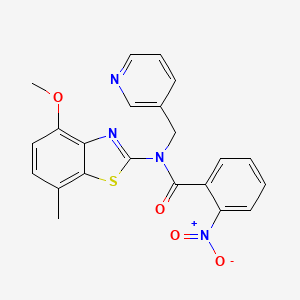 molecular formula C22H18N4O4S B2536961 N-(4-甲氧基-7-甲基苯并[d]噻唑-2-基)-2-硝基-N-(吡啶-3-基甲基)苯甲酰胺 CAS No. 895428-01-0