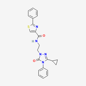 molecular formula C23H21N5O2S B2536969 N-(2-(3-cyclopropyl-5-oxo-4-phenyl-4,5-dihydro-1H-1,2,4-triazol-1-yl)ethyl)-2-phenylthiazole-4-carboxamide CAS No. 1396861-46-3