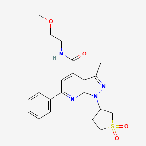 molecular formula C21H24N4O4S B2536974 1-(1,1-dioxidotetrahydrothiophen-3-yl)-N-(2-methoxyethyl)-3-methyl-6-phenyl-1H-pyrazolo[3,4-b]pyridine-4-carboxamide CAS No. 1021119-15-2