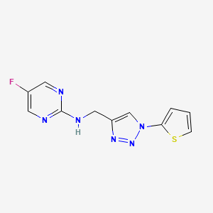 molecular formula C11H9FN6S B2536975 5-Fluoro-N-[(1-thiophen-2-yltriazol-4-yl)methyl]pyrimidin-2-amine CAS No. 2415551-79-8