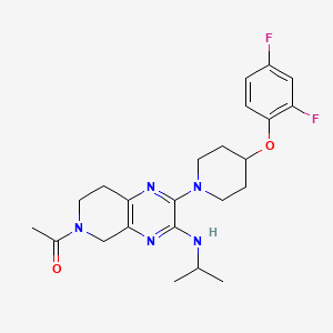 molecular formula C23H29F2N5O2 B2536977 1-(2-(4-(2,4-二氟苯氧基)哌啶-1-基)-3-(异丙基氨基)-7,8-二氢吡啶并[3,4-b]嘧啶-6(5H)-基)乙酮 CAS No. 1799967-04-6