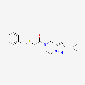 molecular formula C18H21N3OS B2536985 2-(benzylthio)-1-(2-cyclopropyl-6,7-dihydropyrazolo[1,5-a]pyrazin-5(4H)-yl)ethanone CAS No. 2034294-00-1